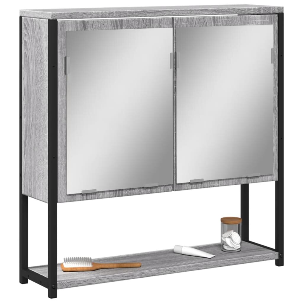 vidaXL Огледален шкаф за баня сив сонома 60x16x60 см инженерно дърво