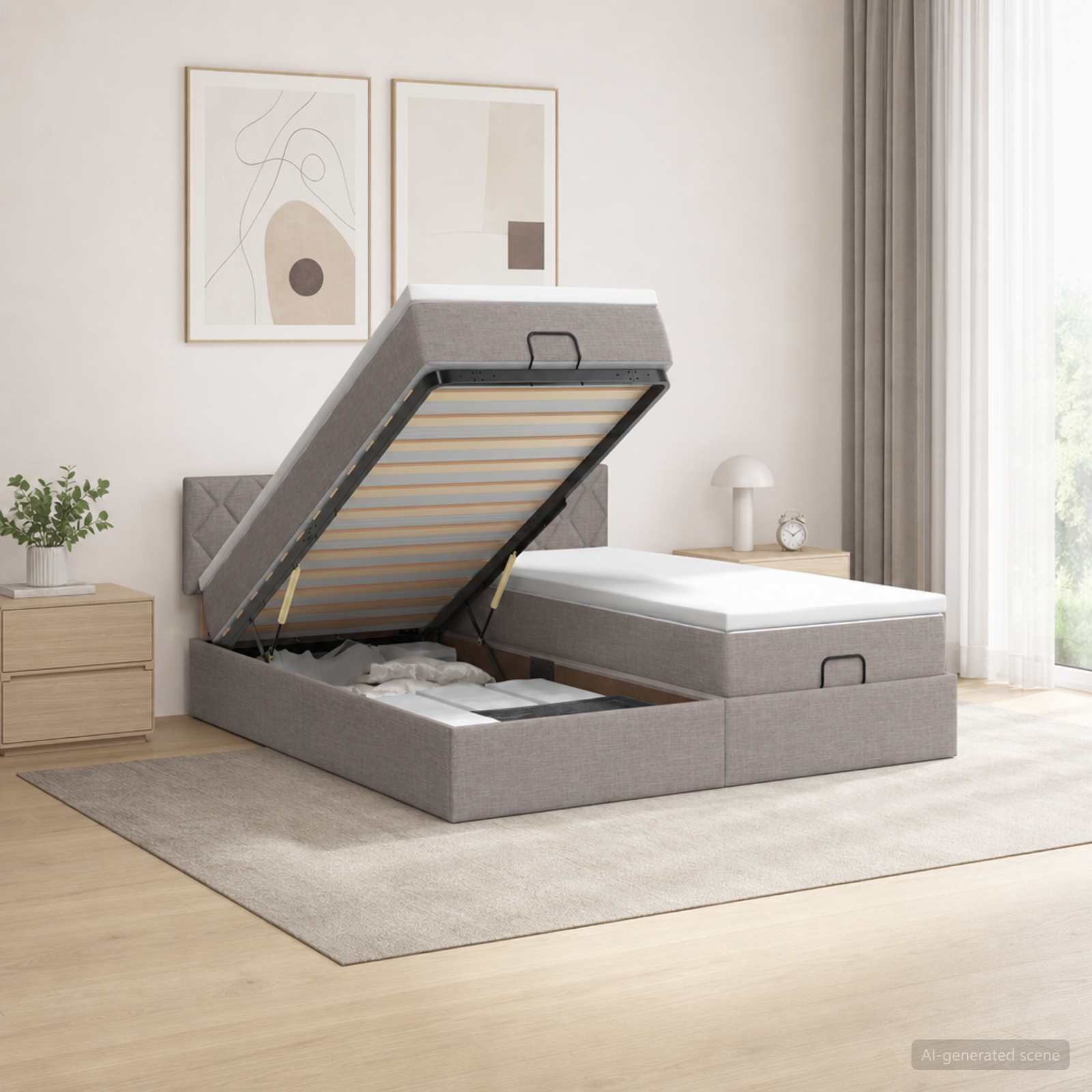 vidaXL Огледално легло с матрак 2 бр. Таупе 160 x 200 cm Текстил