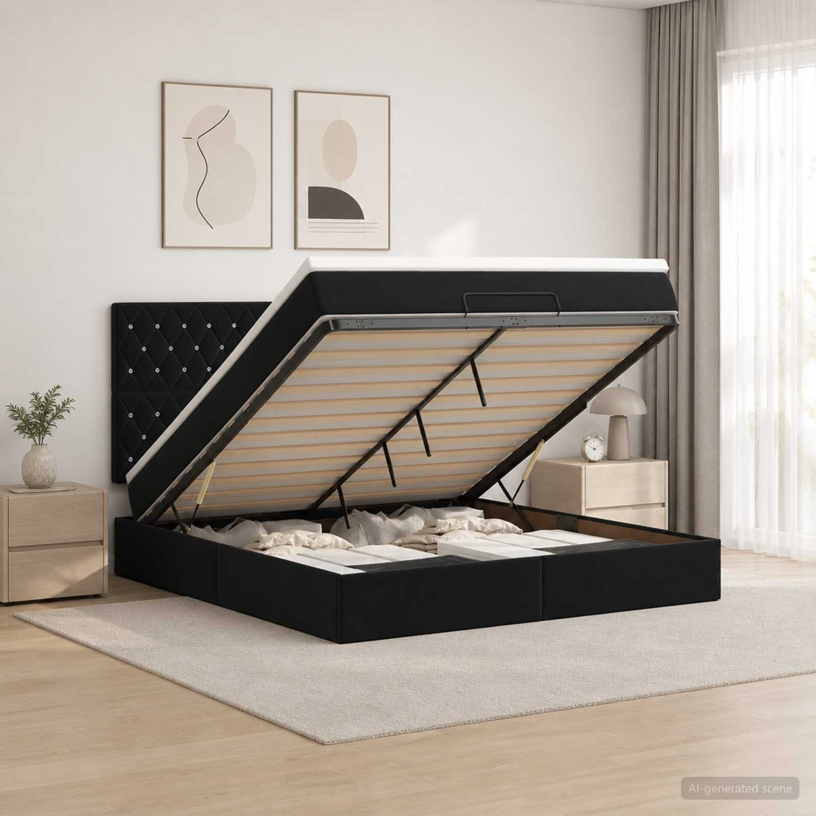 vidaXL Огледално легло с матрак с таблото Черно 160 x 200 cm Кадифе