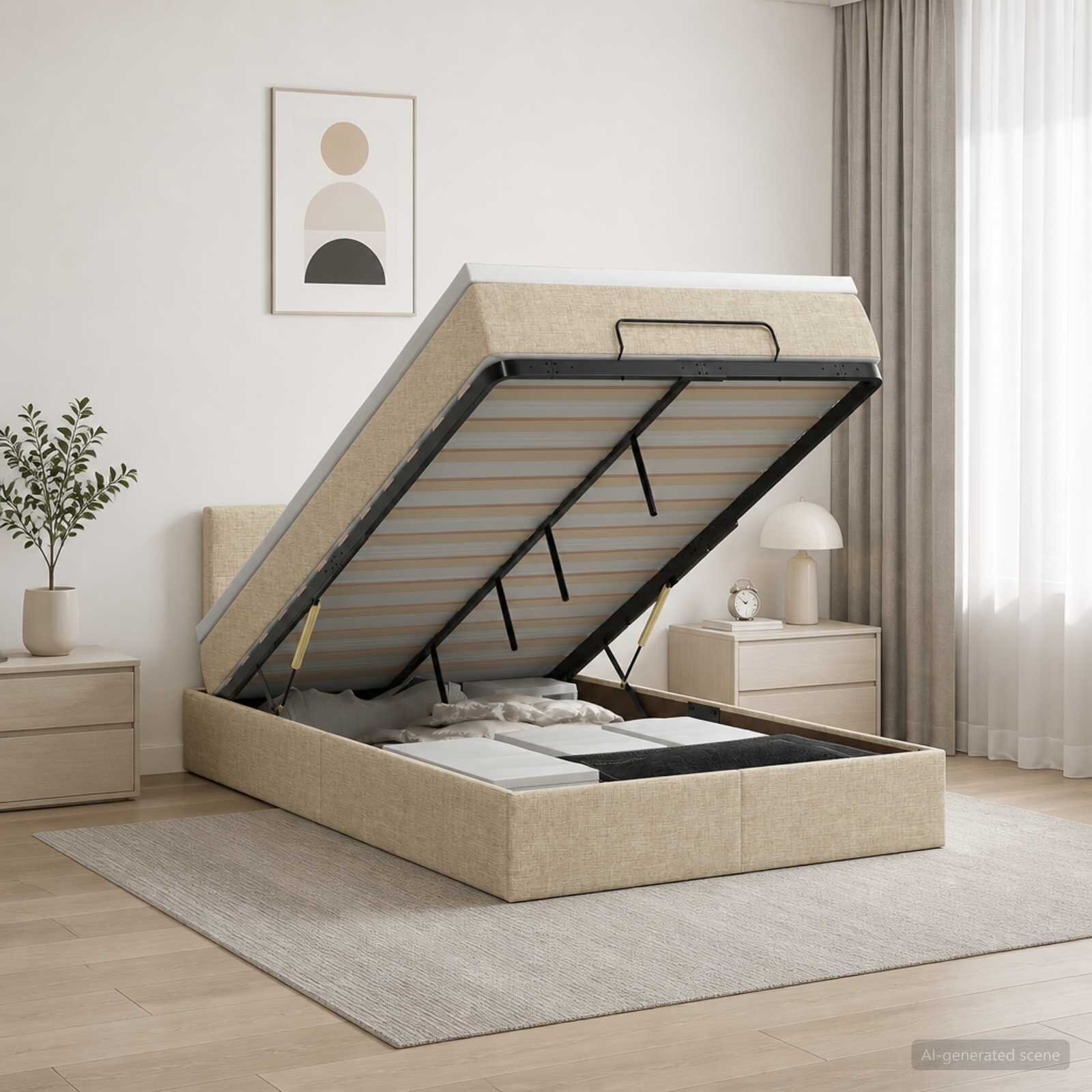vidaXL Огледално легло с матрак с таблото Кремаво 120 x 190 cm Текстил