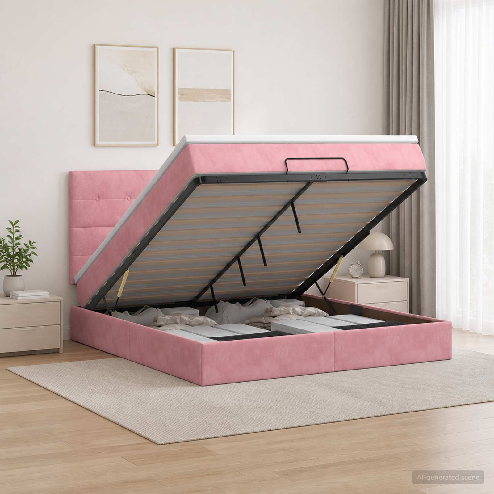 vidaXL Огледално легло с матрак с таблото Розово 140 x 190 cm Кадифе