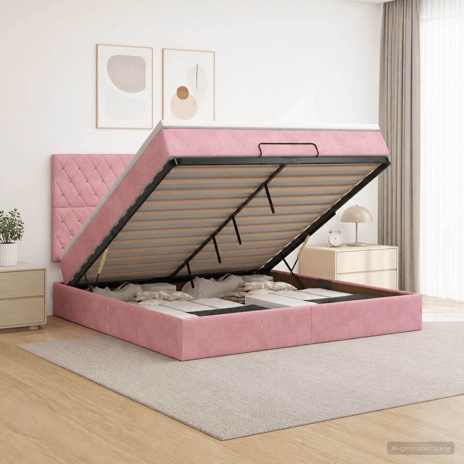 vidaXL Огледално легло с матрак с таблото Розово 140 x 190 cm Кадифе