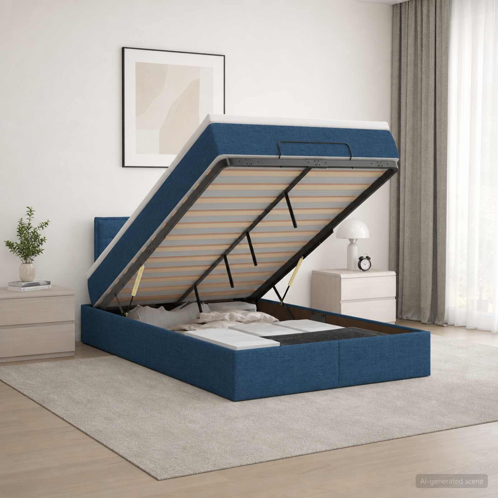vidaXL Огледално легло с матрак с таблото Синьо 120 x 190 cm Текстил