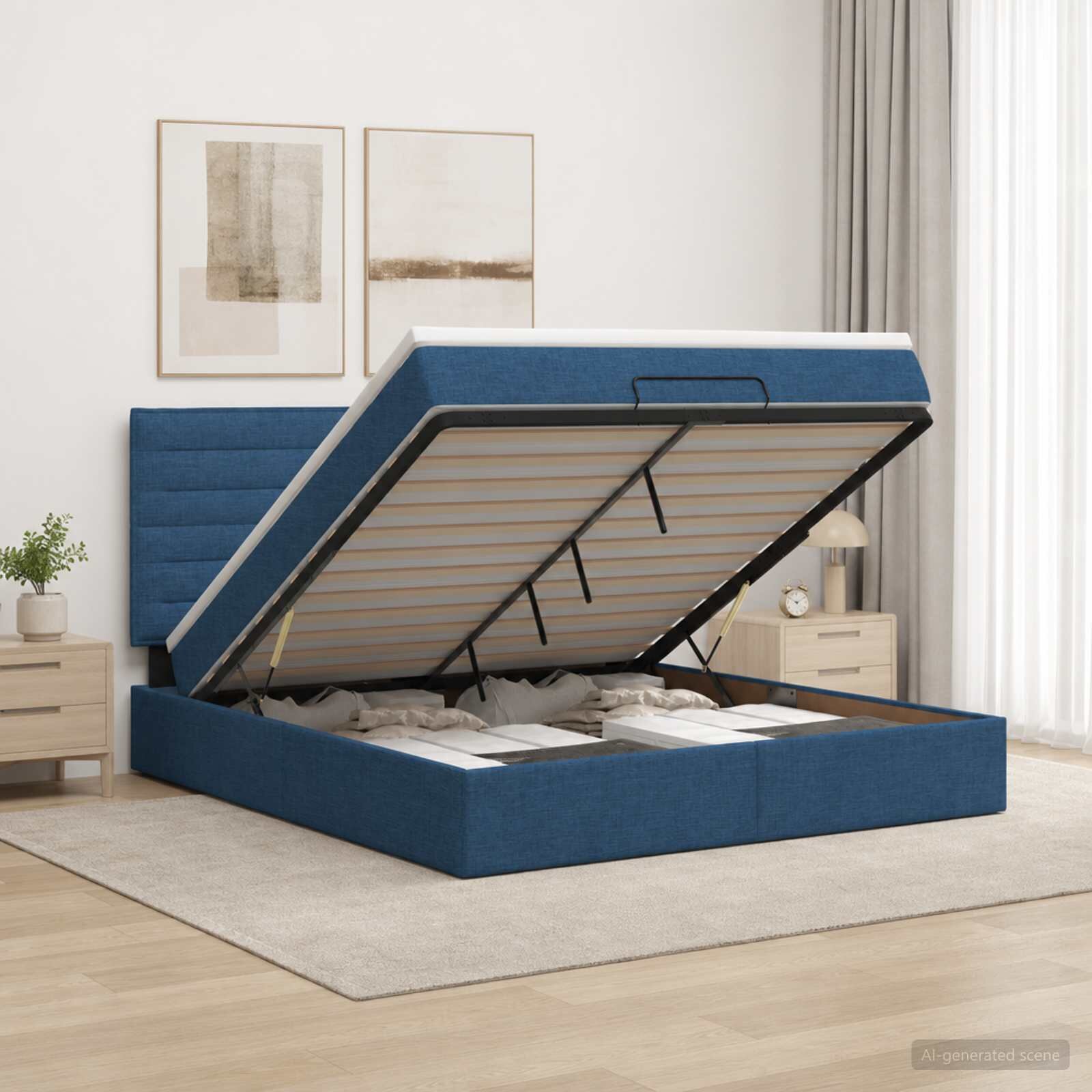 vidaXL Огледално легло с матрак с таблото Синьо 180 x 200 cm Текстил