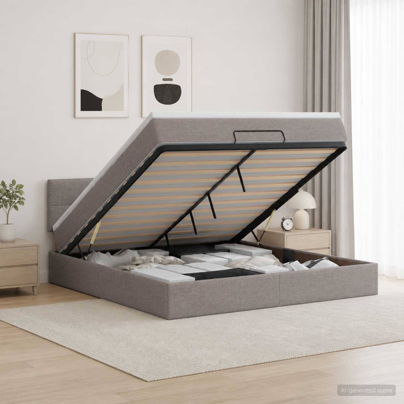 vidaXL Огледално легло с матрак с таблото Таупе 140 x 190 cm Текстил