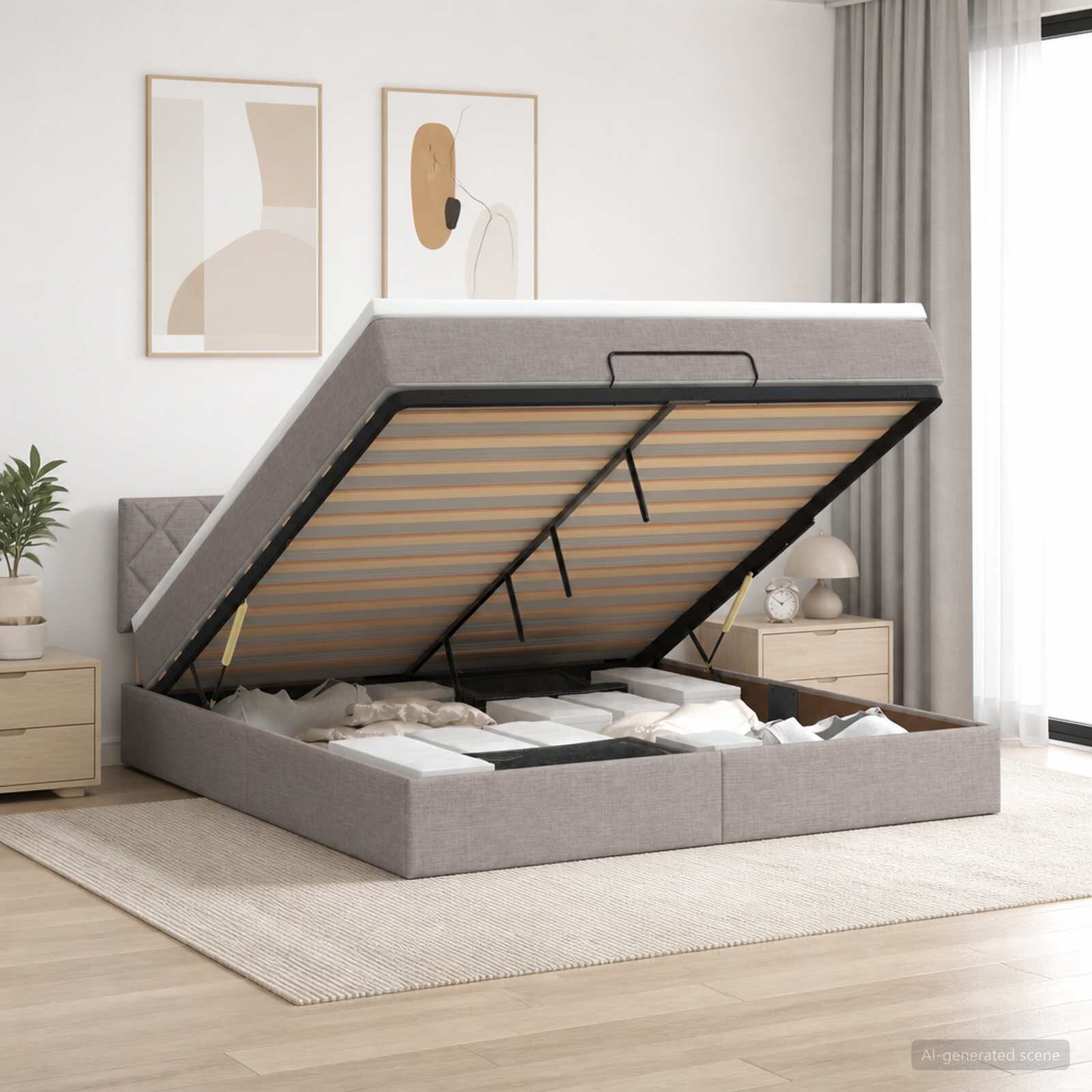 vidaXL Огледално легло с матрак с таблото Таупе 180 x 200 cm Текстил