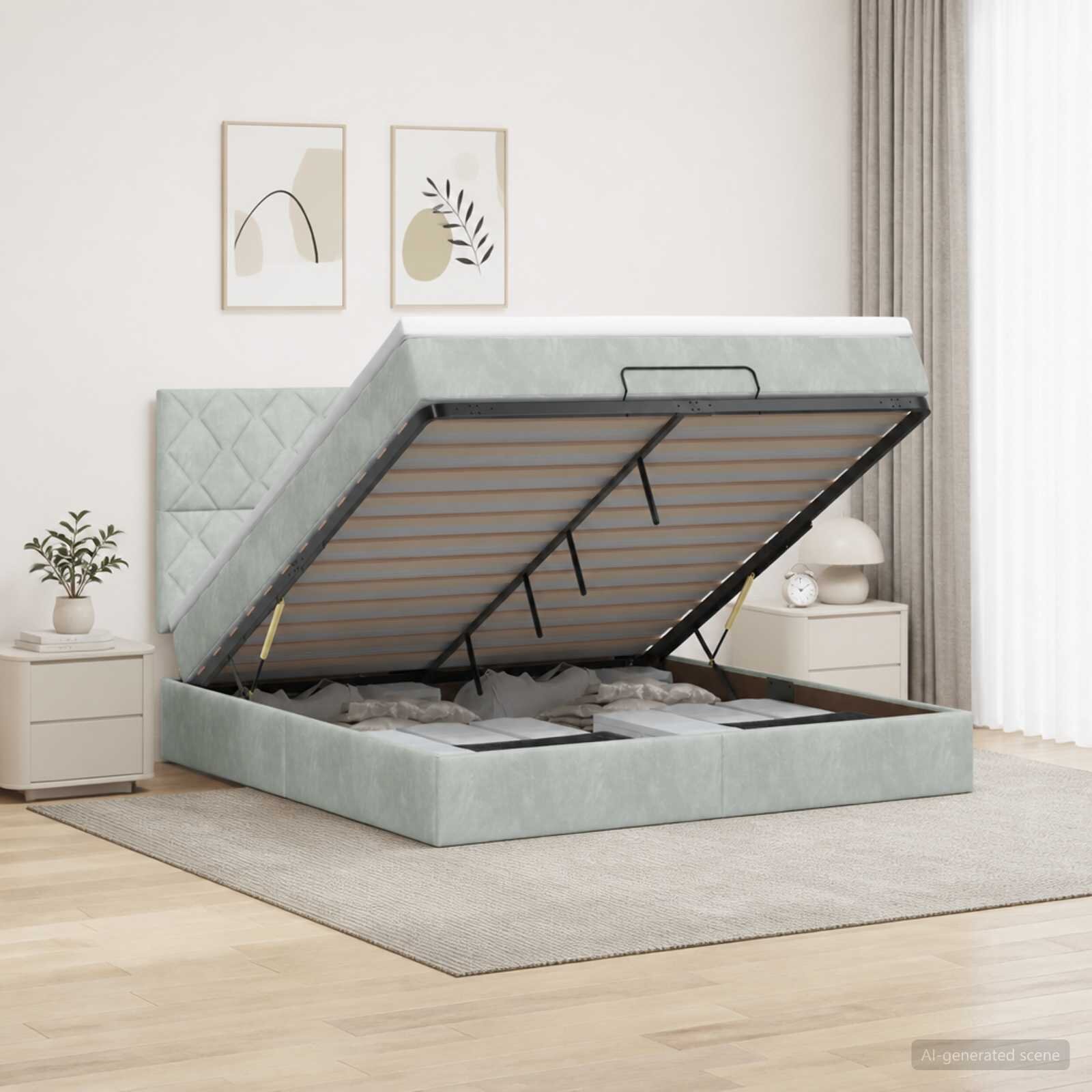 vidaXL Огледално легло с матрак Светлосиво 140 x 190 cm Кадифе