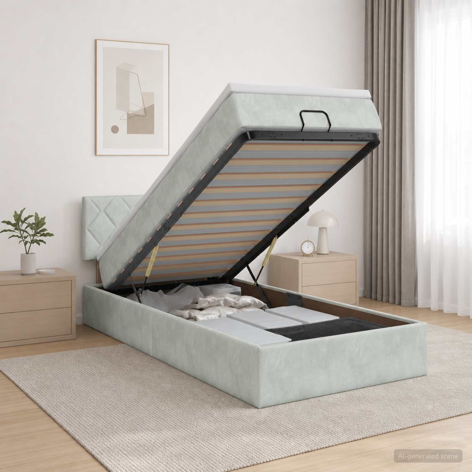 vidaXL Огледално легло с матрак Светлосиво 90 x 190 cm Кадифе
