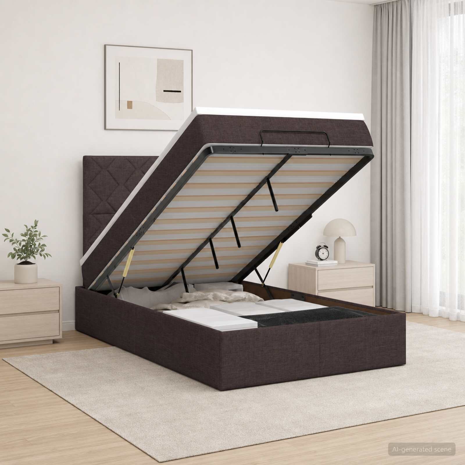 vidaXL Огледално легло с матрак Тъмен кафяв 120 x 190 cm Текстил