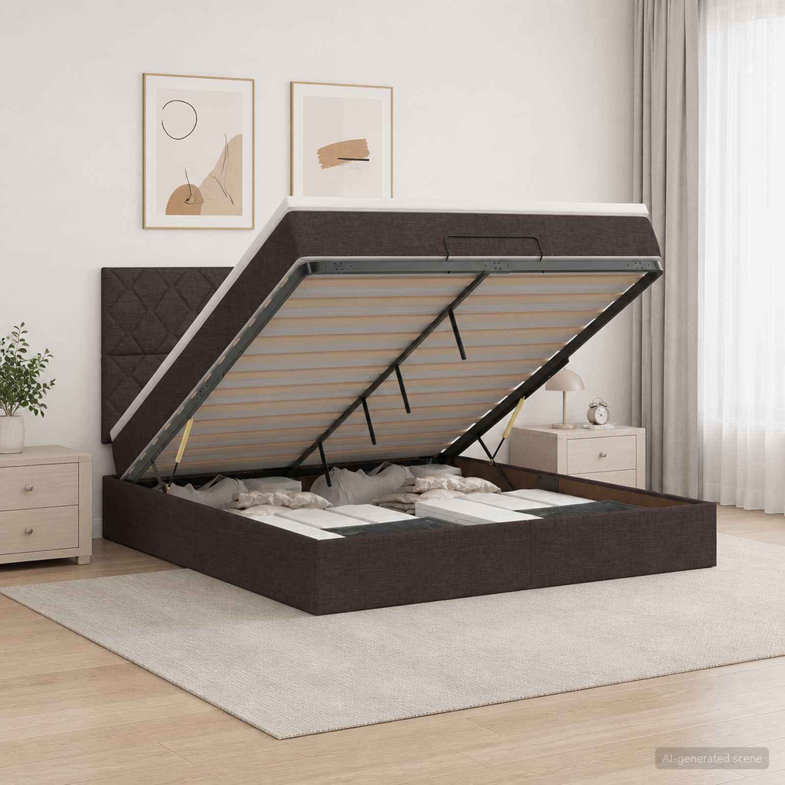 vidaXL Огледално легло с матрак Тъмен кафяв 140 x 200 cm Текстил