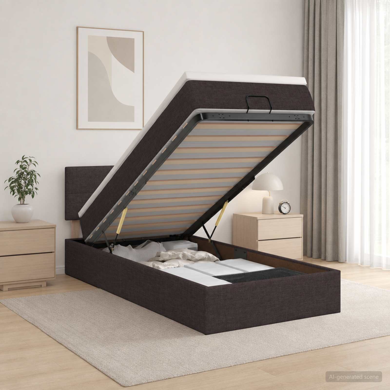 vidaXL Огледално легло с матрак Тъмен кафяв 90 x 190 cm Текстил
