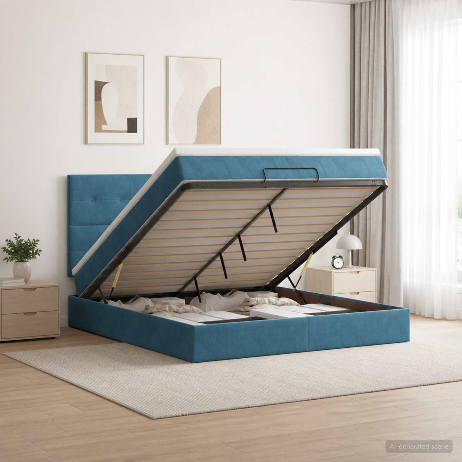 vidaXL Огледално легло с матрак Тъмен син 140 x 190 cm Кадифе