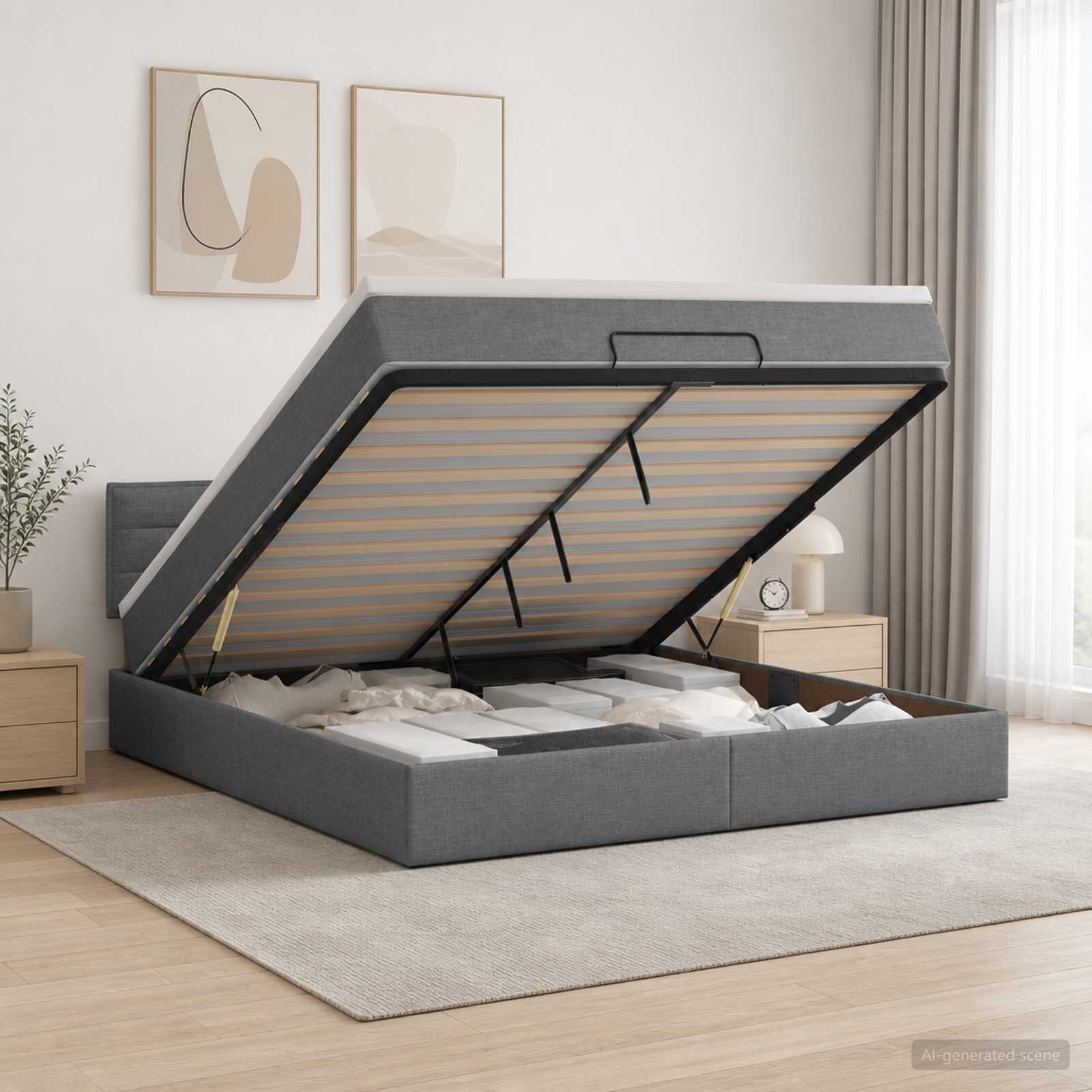 vidaXL Огледално легло с матрак Тъмносиво 140 x 190 cm Текстил