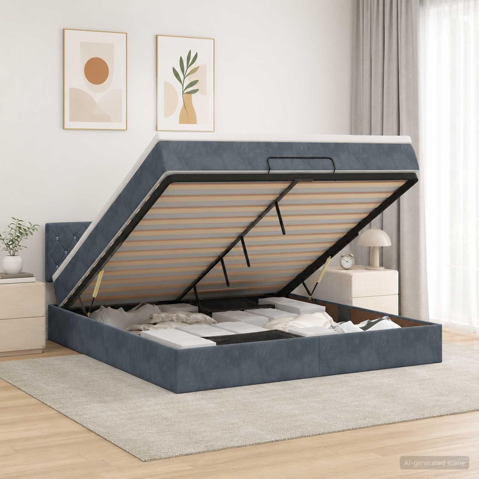 vidaXL Огледално легло с матрак Тъмносиво 180 x 200 cm Кадифе