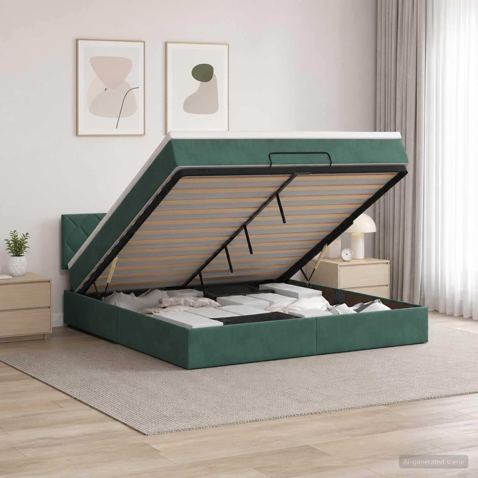 vidaXL Огледално легло с матрак Тъмнозелено 140 x 190 cm Кадифе
