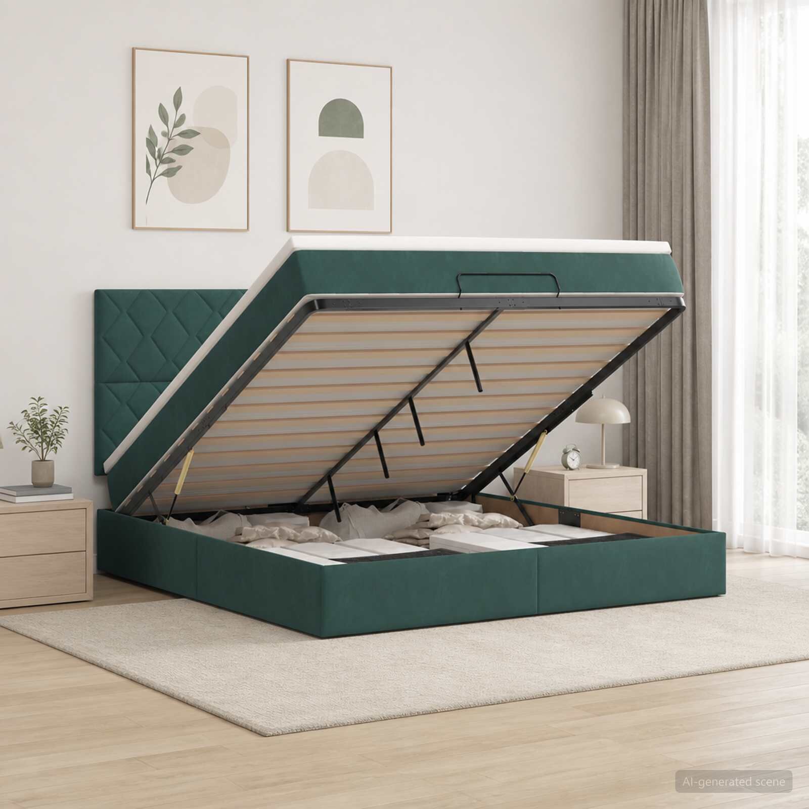 vidaXL Огледално легло с матрак Тъмнозелено 140 x 190 cm Кадифе