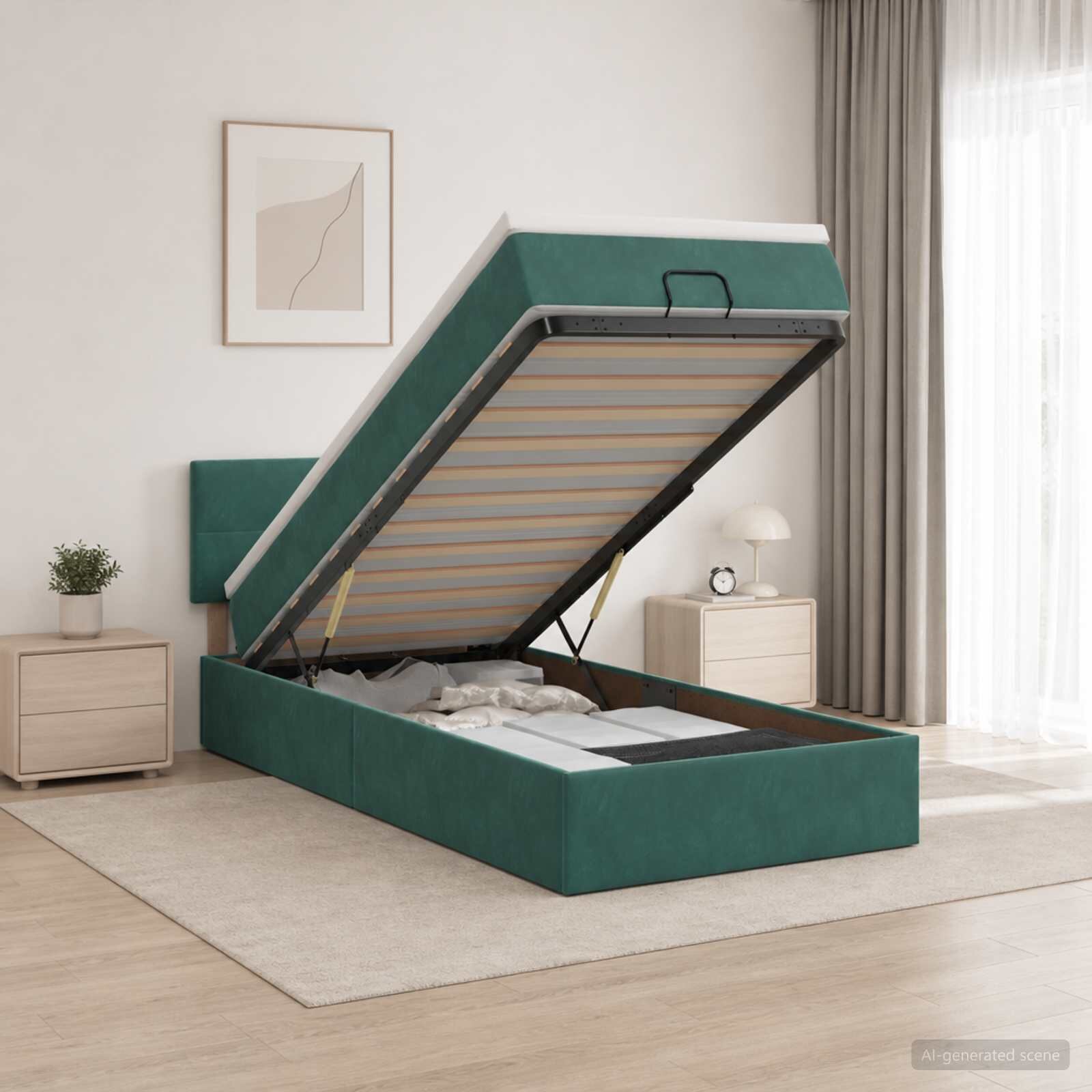 vidaXL Огледално легло с матрак Тъмнозелено 90 x 190 cm Кадифе
