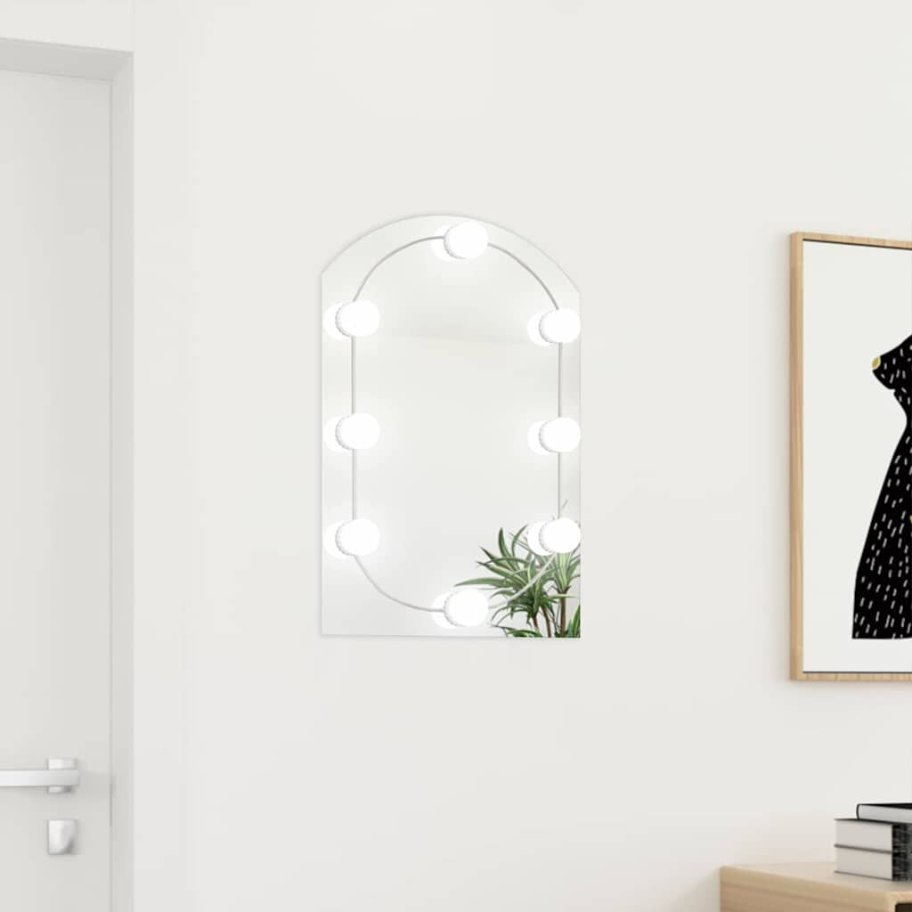 vidaXL Огледало с LED лампи 60x40 см стъкло арка