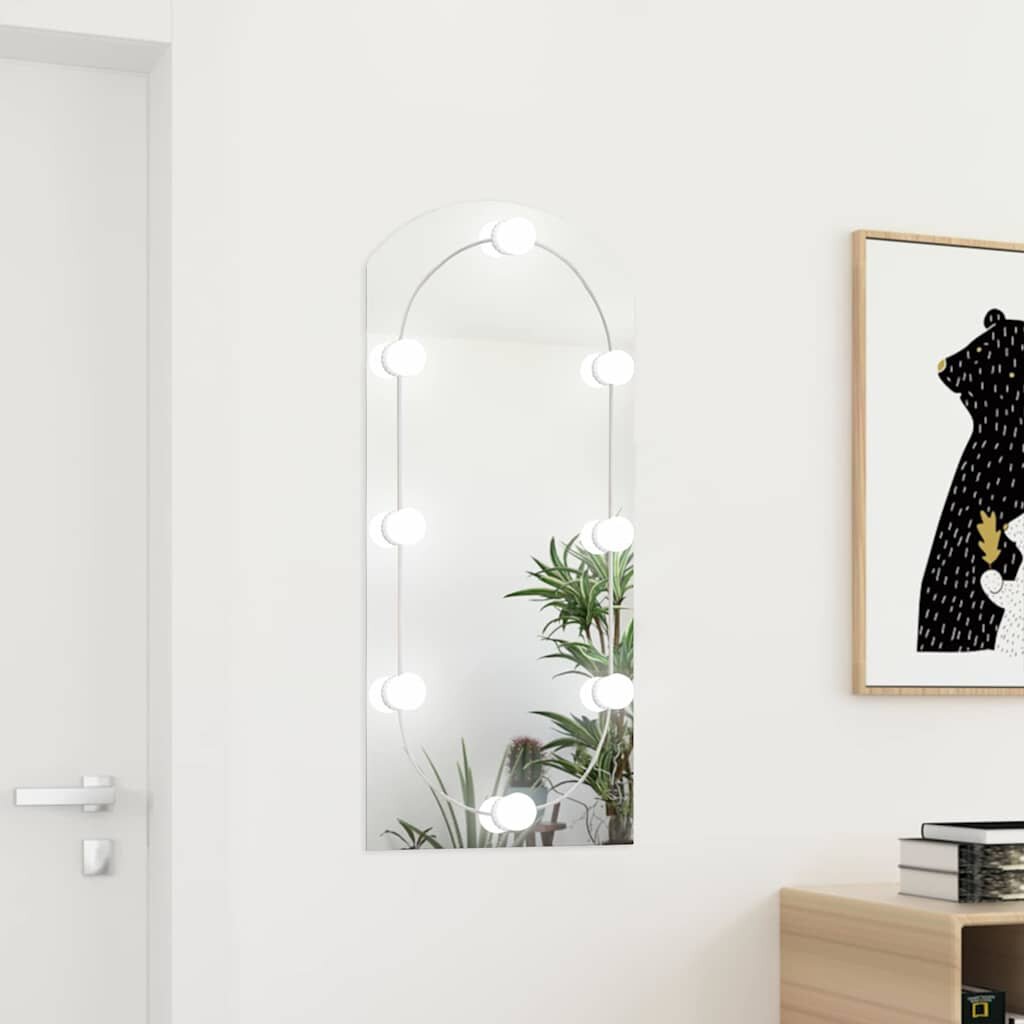 vidaXL Огледало с LED лампи 90x45 см стъкло арка