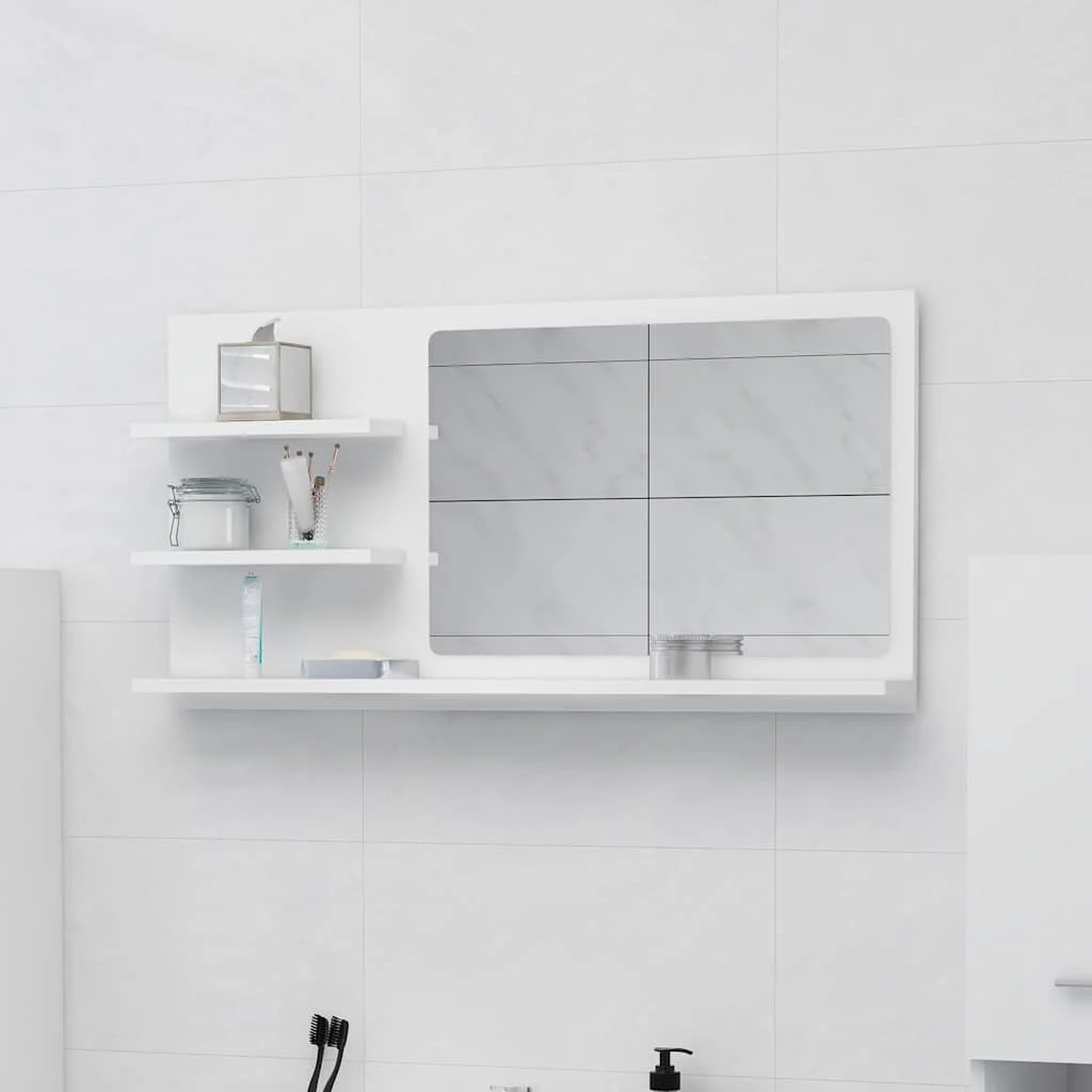 vidaXL Огледало за баня бял 90x105x45 см инженерно дърво