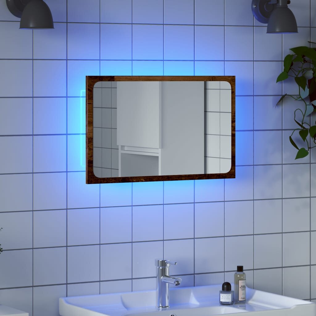 vidaXL Огледало за баня с LED светлина старо дърво 60x85x38 cm
