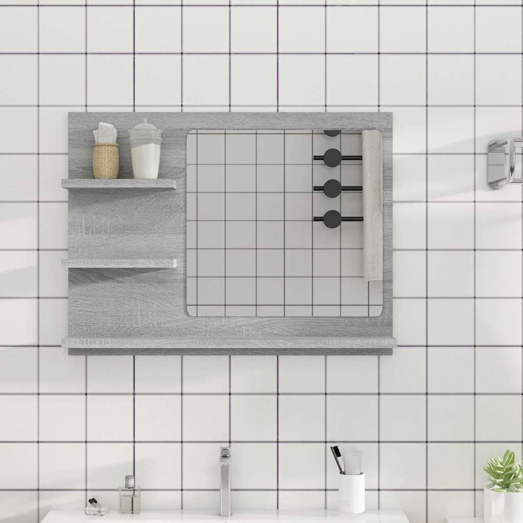 vidaXL Огледало за баня сив сонома 60x105x45 см инженерно дърво