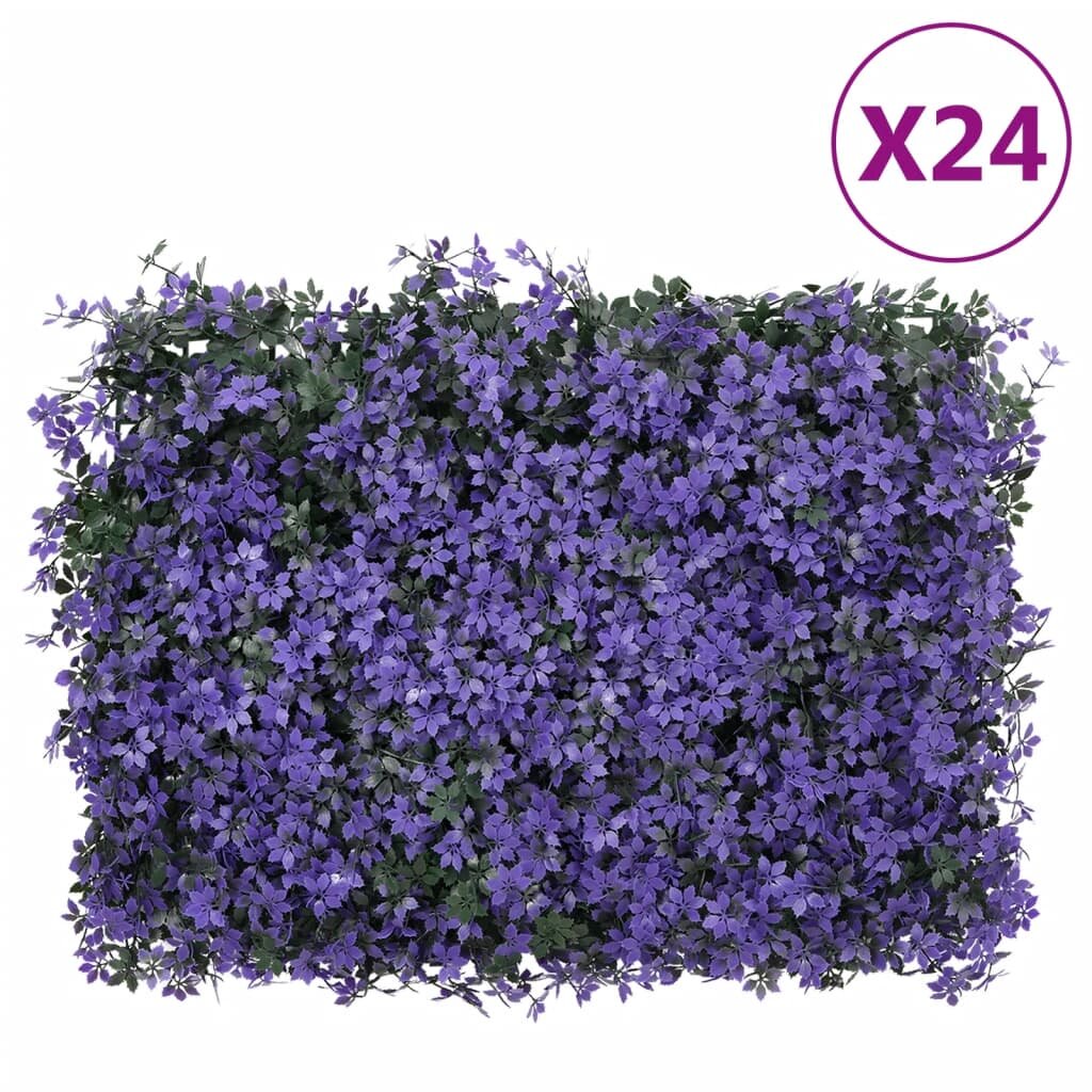 vidaXL Ограда от изкуствени листа 24 бр лилаво 40x60 см