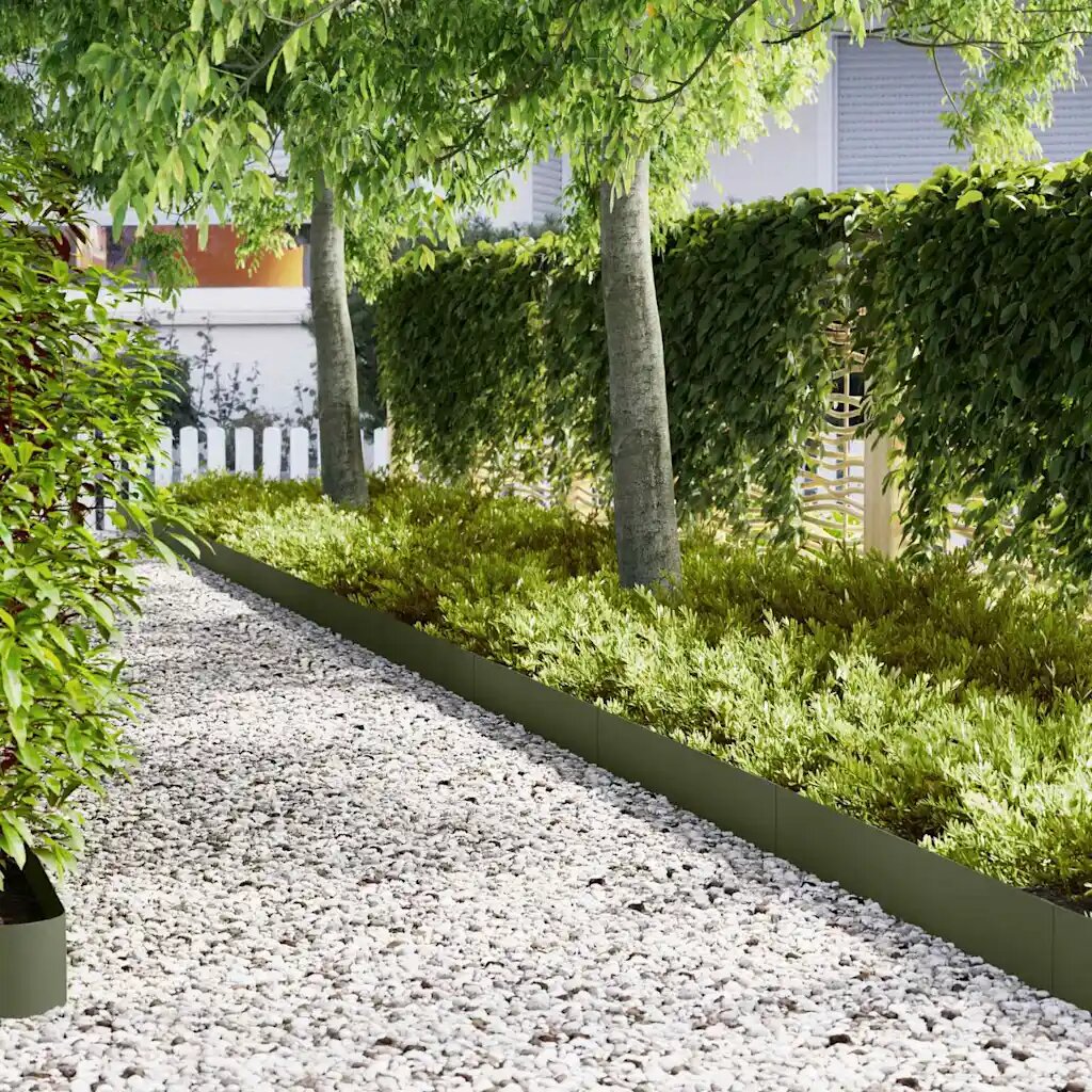 vidaXL Ограда за трева 10 бр. 100 x 0.05 x 20 см Маслинено зелено
