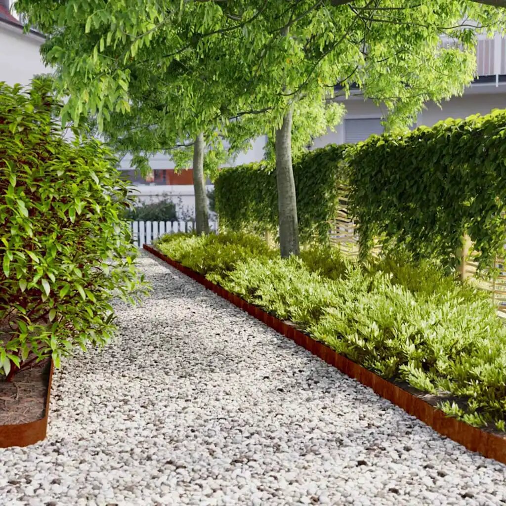 vidaXL Ограда за трева 10 pcs 10 x 103 cm Кортенова стомана Ръждясало