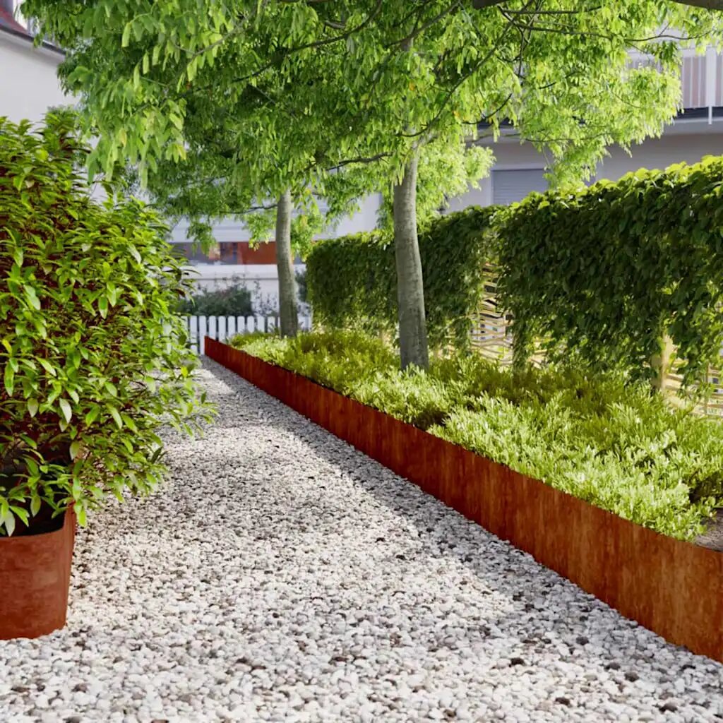 vidaXL Ограда за трева 10 pcs 25 x 103 cm Кортенова стомана Ръждясало