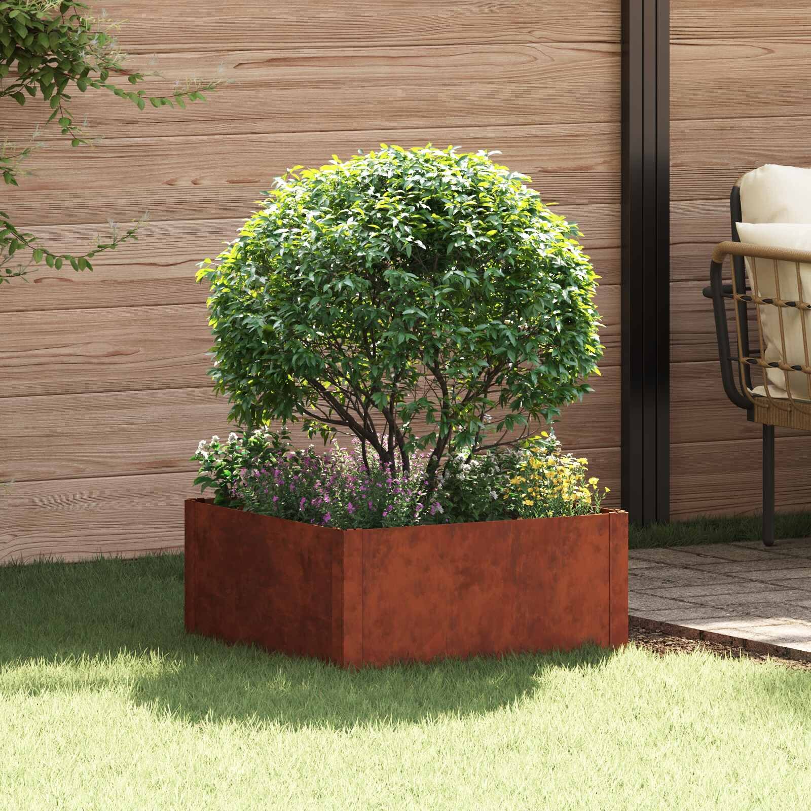 vidaXL Ограда за трева 60 x 60 x 35 cm Стомана Ръждясало