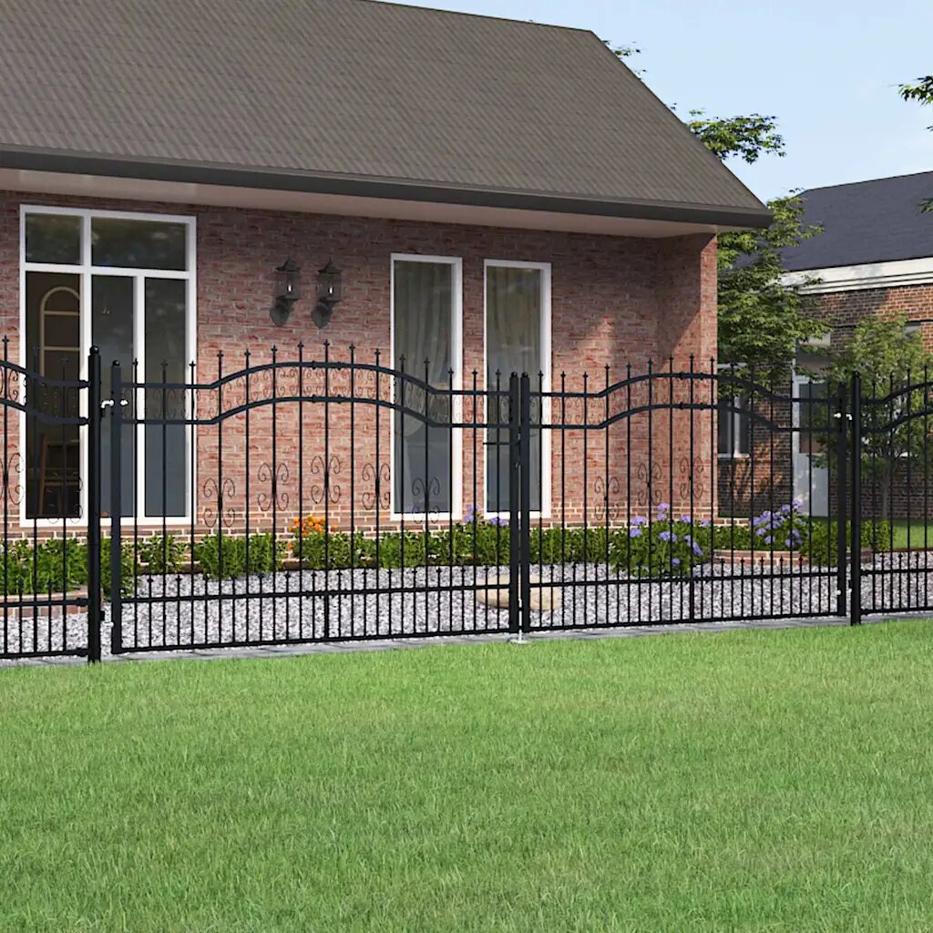 vidaXL Оградна порта KAMPEN с връх черна 3945x125 см стомана