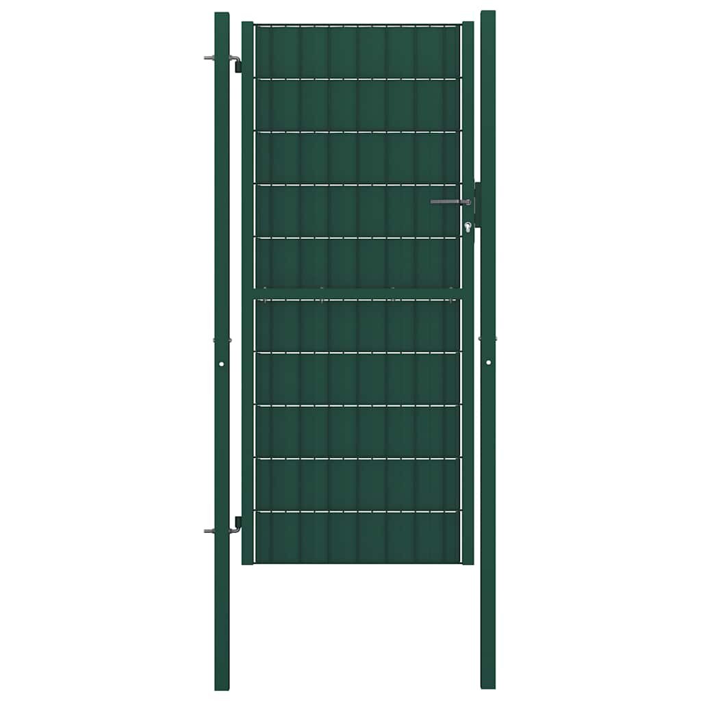 vidaXL Оградна порта PVC и стомана 100x124 см зелена