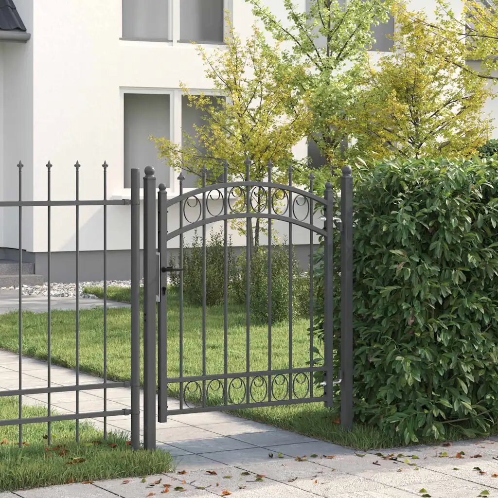 vidaXL Оградна врата с шипове EMMEN 125 x 100 см Сиво С ключалка