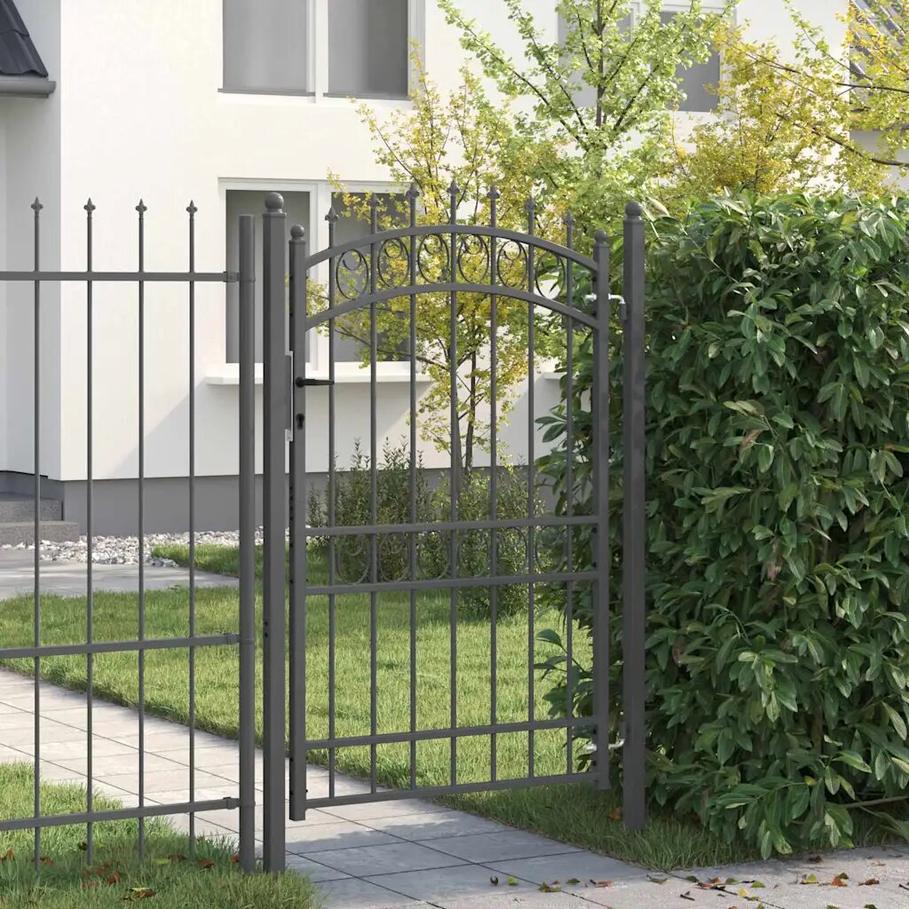 vidaXL Оградна врата с шипове EMMEN 200 x 100 cm Сиво С ключалка