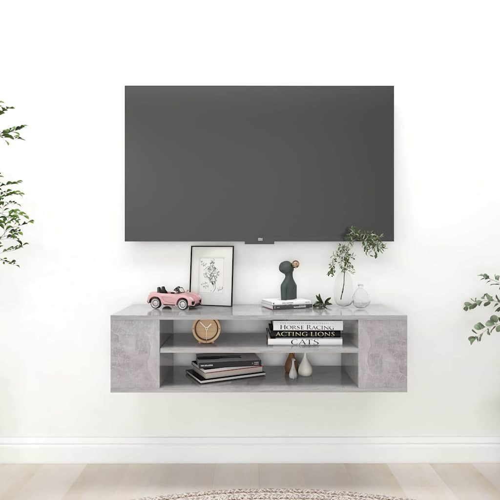 vidaXL Окачен TВ шкаф бетонно сив 100x30x265 см инженерно дърво