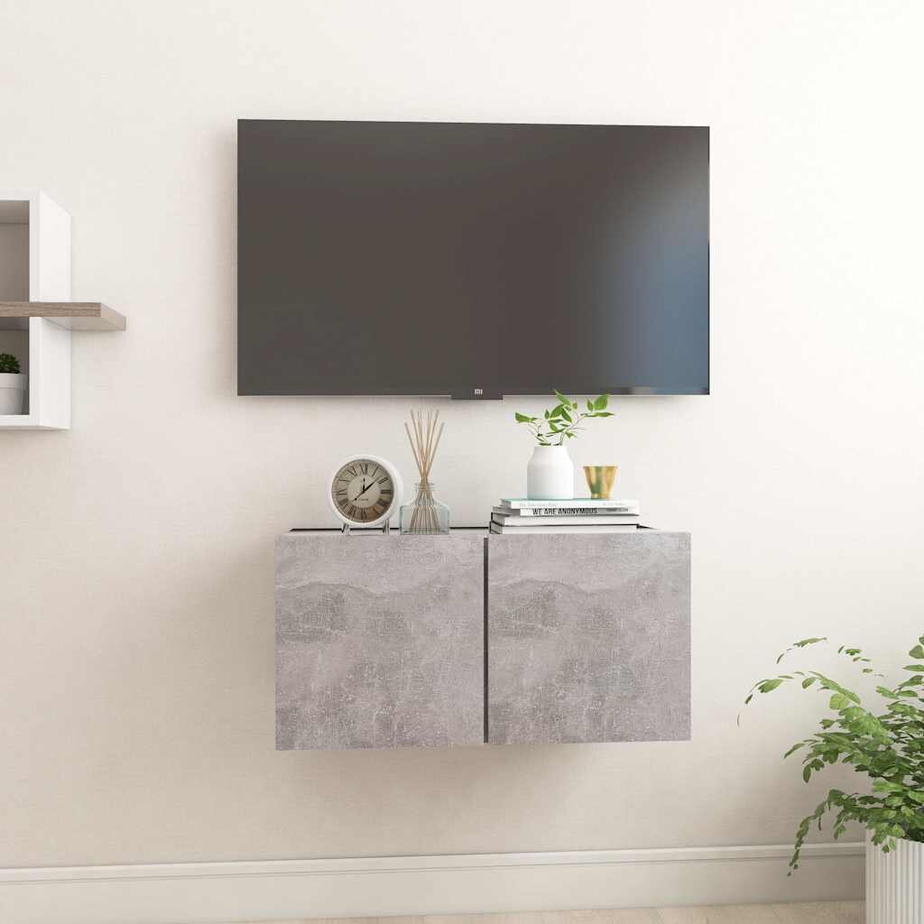 vidaXL Окачен TВ шкаф бетонно сив 60x30x30 см