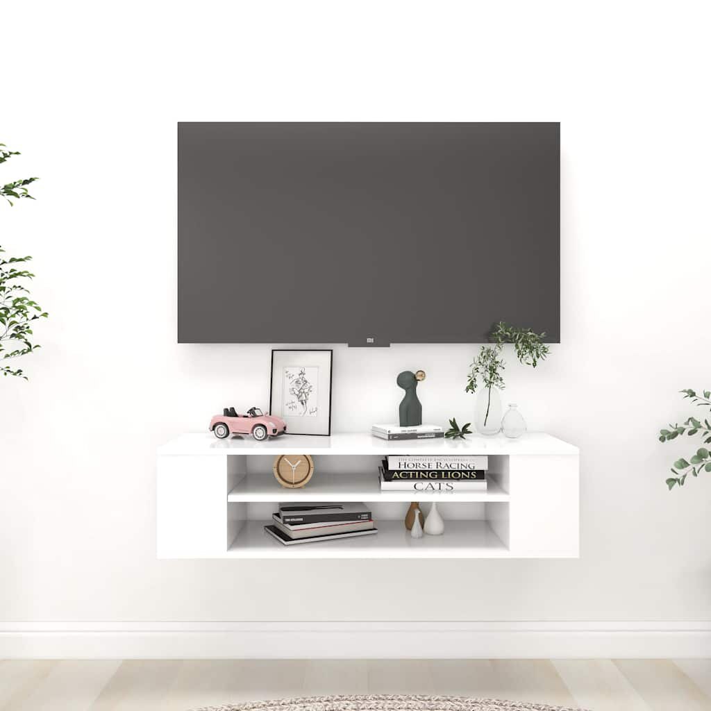 vidaXL Окачен TВ шкаф бял 100x30x265 см инженерно дърво