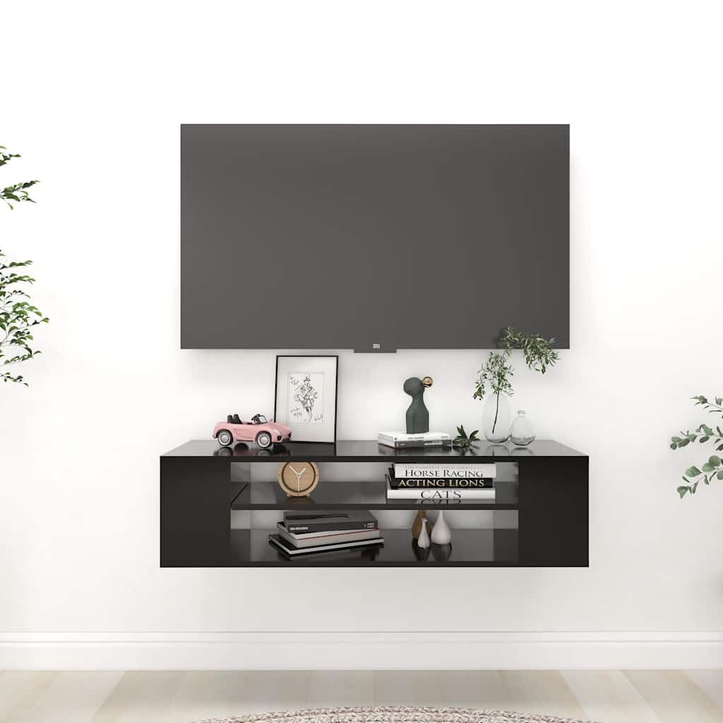 vidaXL Окачен TВ шкаф черен 100x30x265 см инженерно дърво