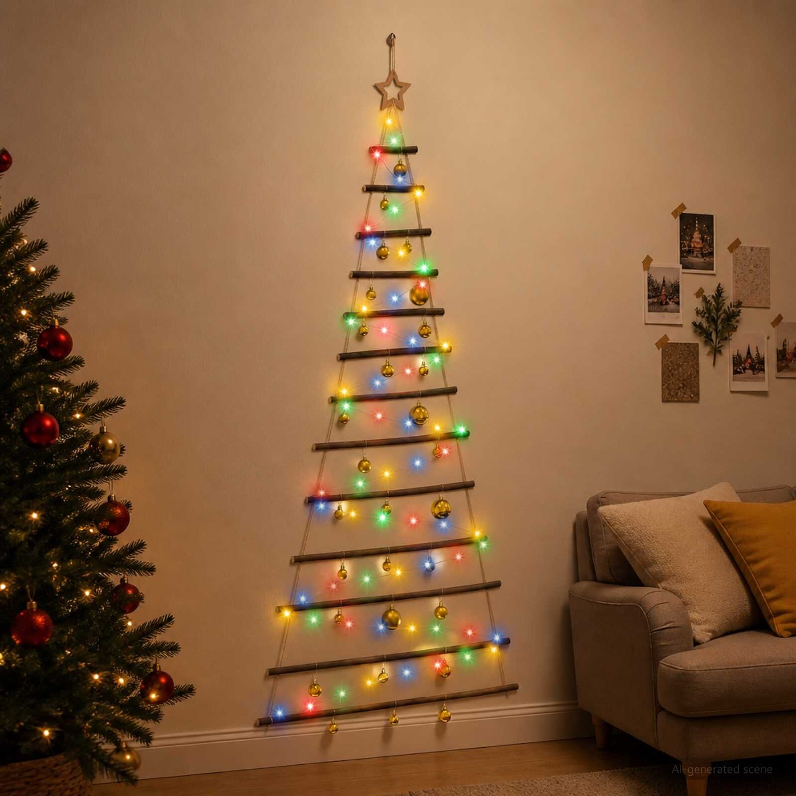 vidaXL Окачено коледно дърво с топки 180 см 100 LED светодиода