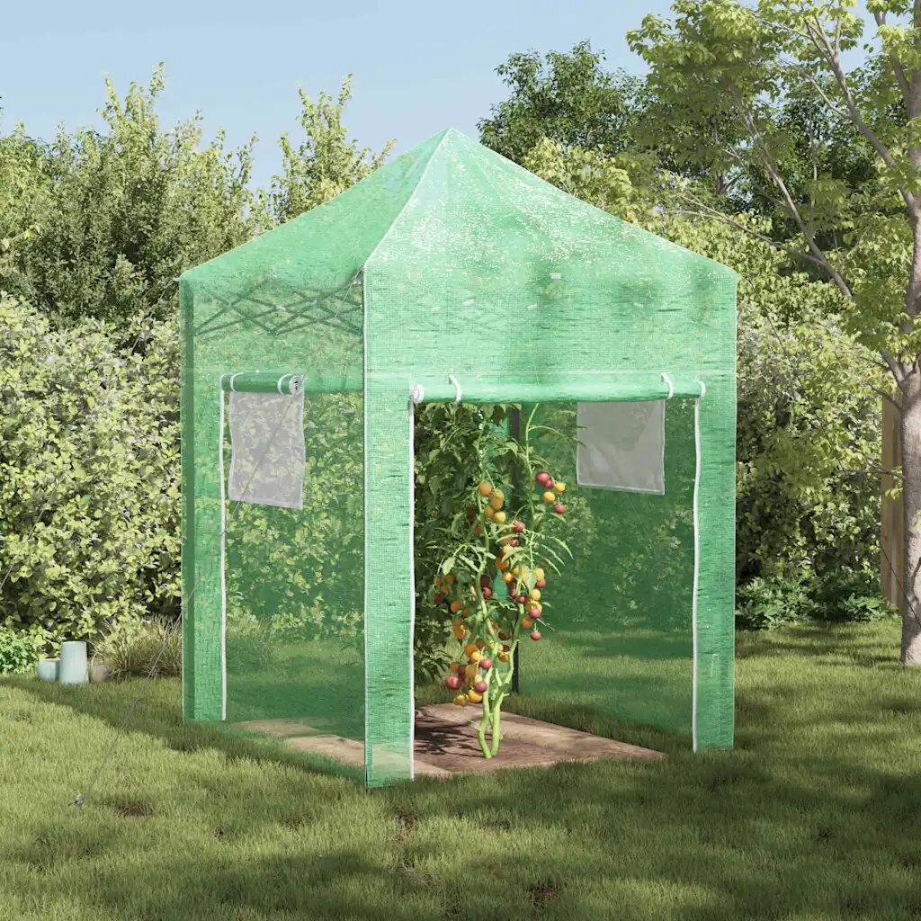 vidaXL Оранжерия с поп-ъп рамка Зелен 200 x 200 x 300 см Желязо