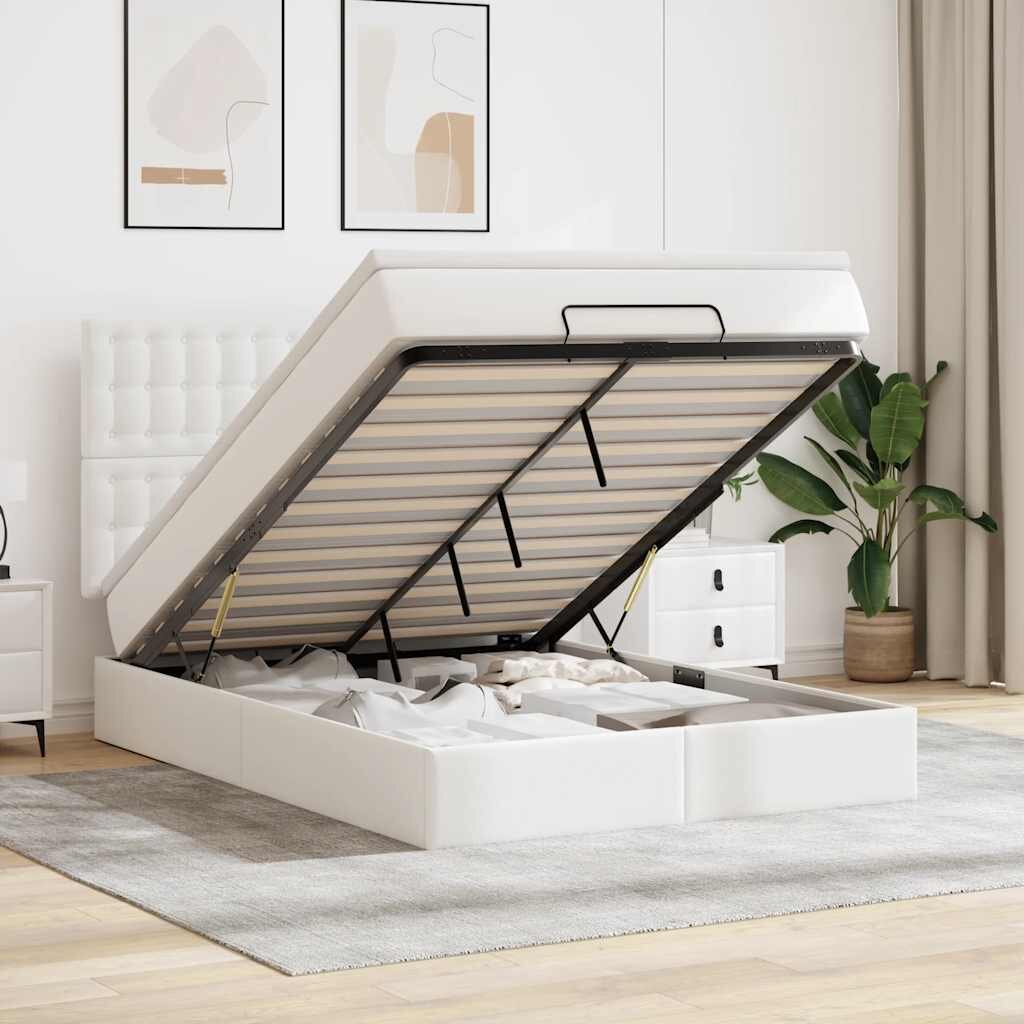 vidaXL Османска легло с матрак бяло 140x200 см изкуствена кожа