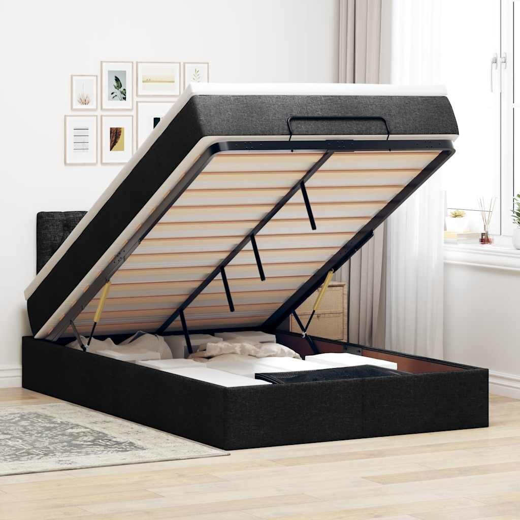 vidaXL Османска легло с матрак и LED черно 120x190 см плат