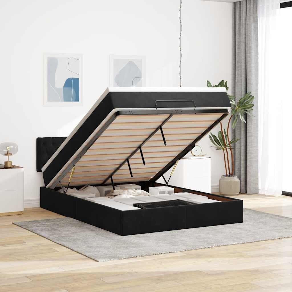 vidaXL Османска легло с матрак и LED черно 140x200 см кадифе