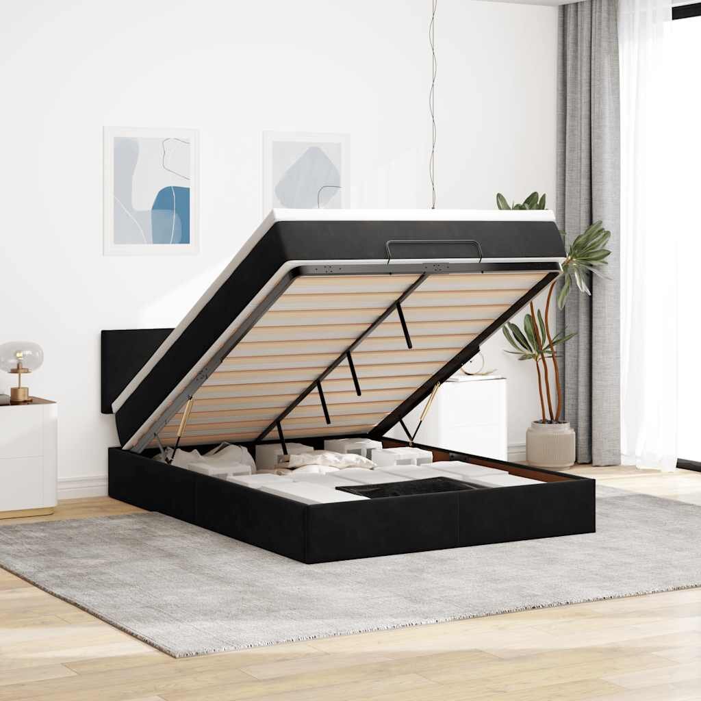vidaXL Османска легло с матрак и LED черно 140x200 см кадифе