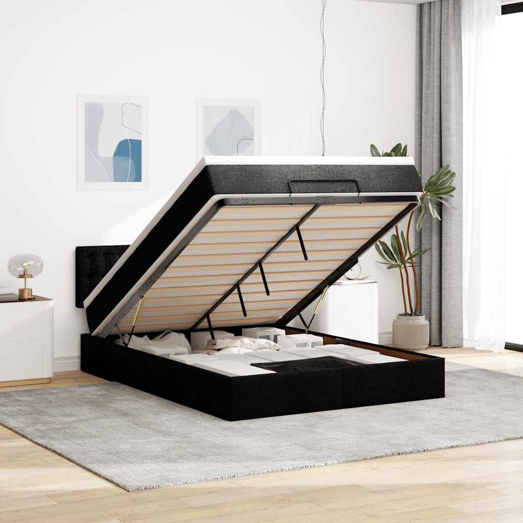 vidaXL Османска легло с матрак и LED черно 140x200 см плат