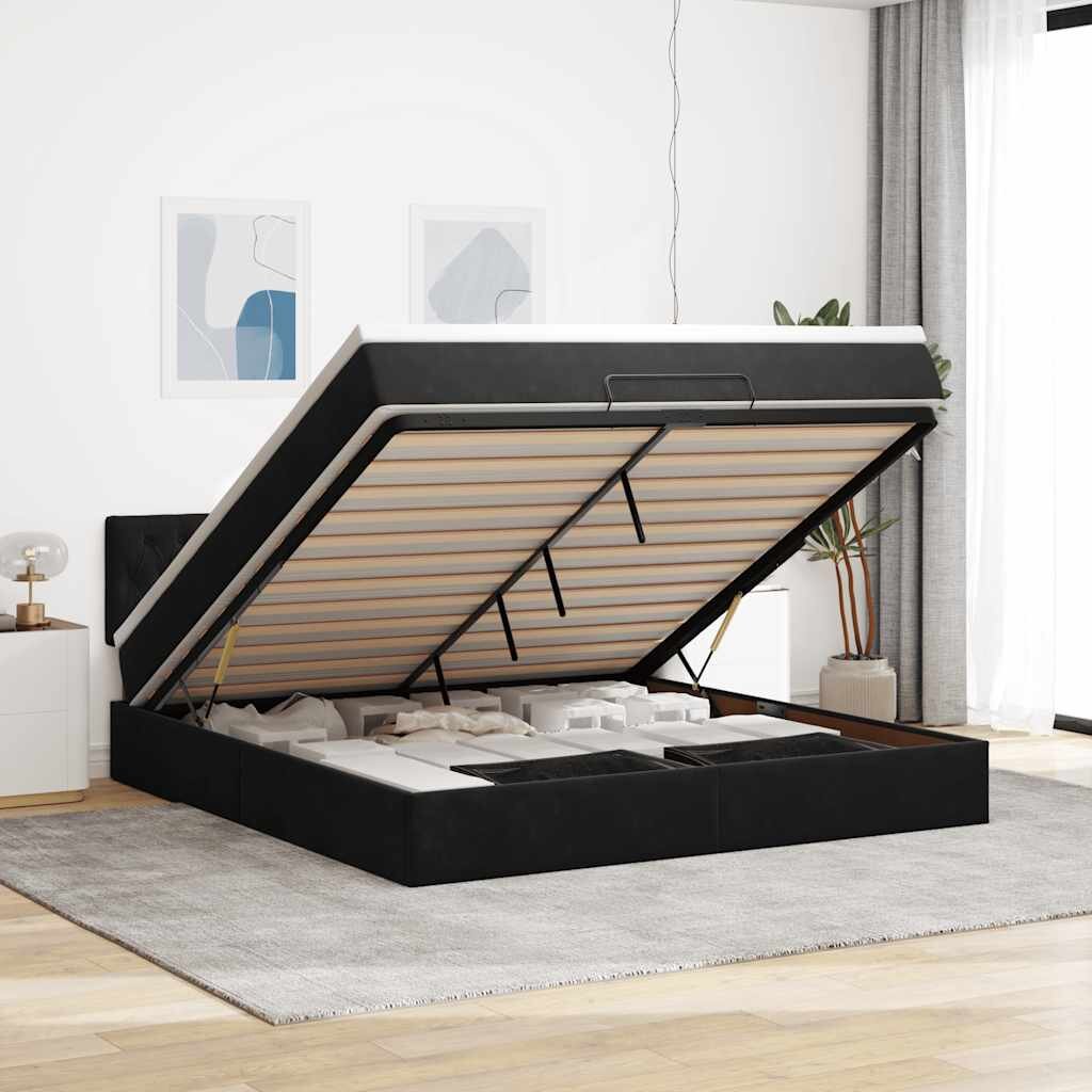vidaXL Османска легло с матрак и LED черно 160x200 см кадифе