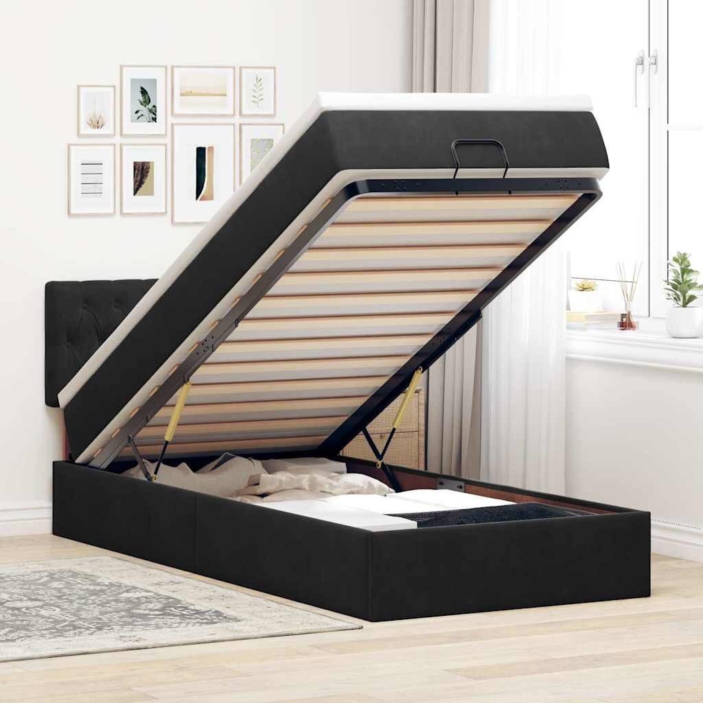 vidaXL Османска легло с матрак и LED черно 90x190 см кадифе