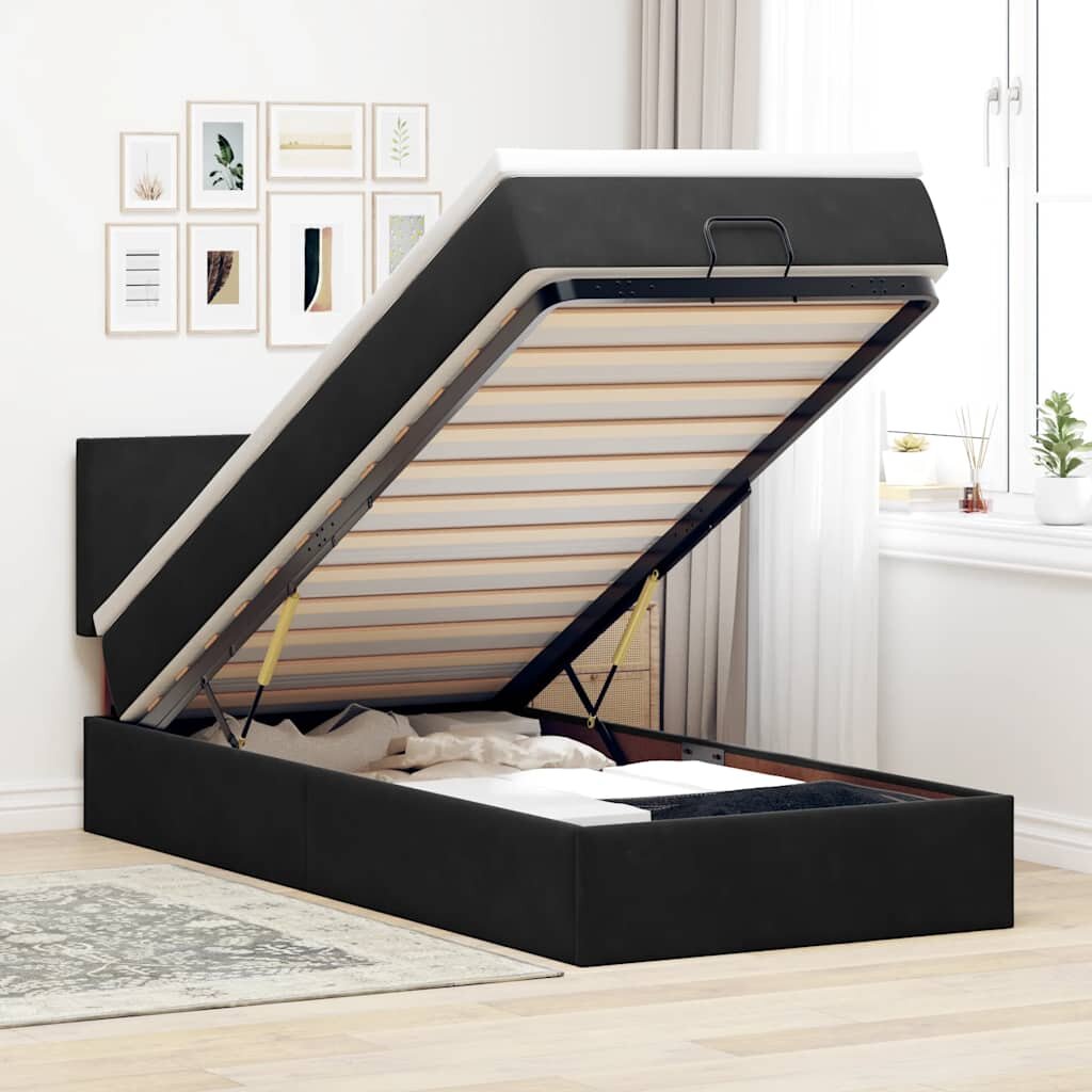 vidaXL Османска легло с матрак и LED черно 90x190 см кадифе
