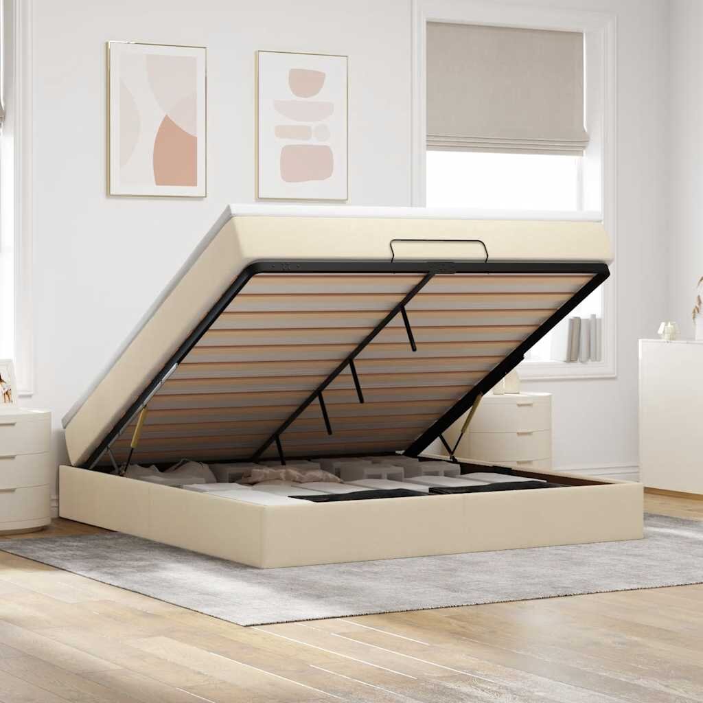 vidaXL Османска легло с матрак кремаво 160x200 см плат